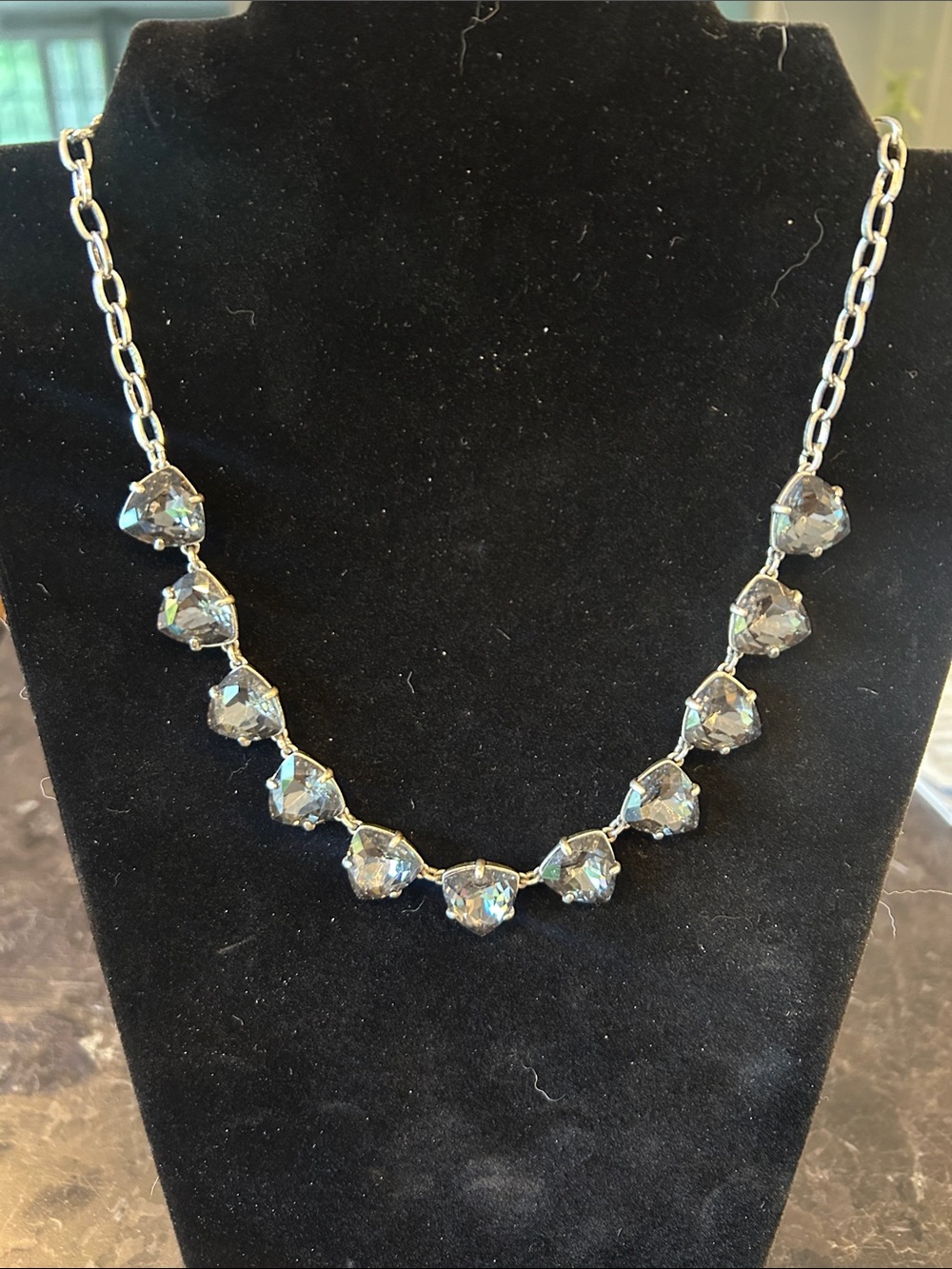 Still and Dot Crystal Statement Necklace - Iridescent Gray Gemstones